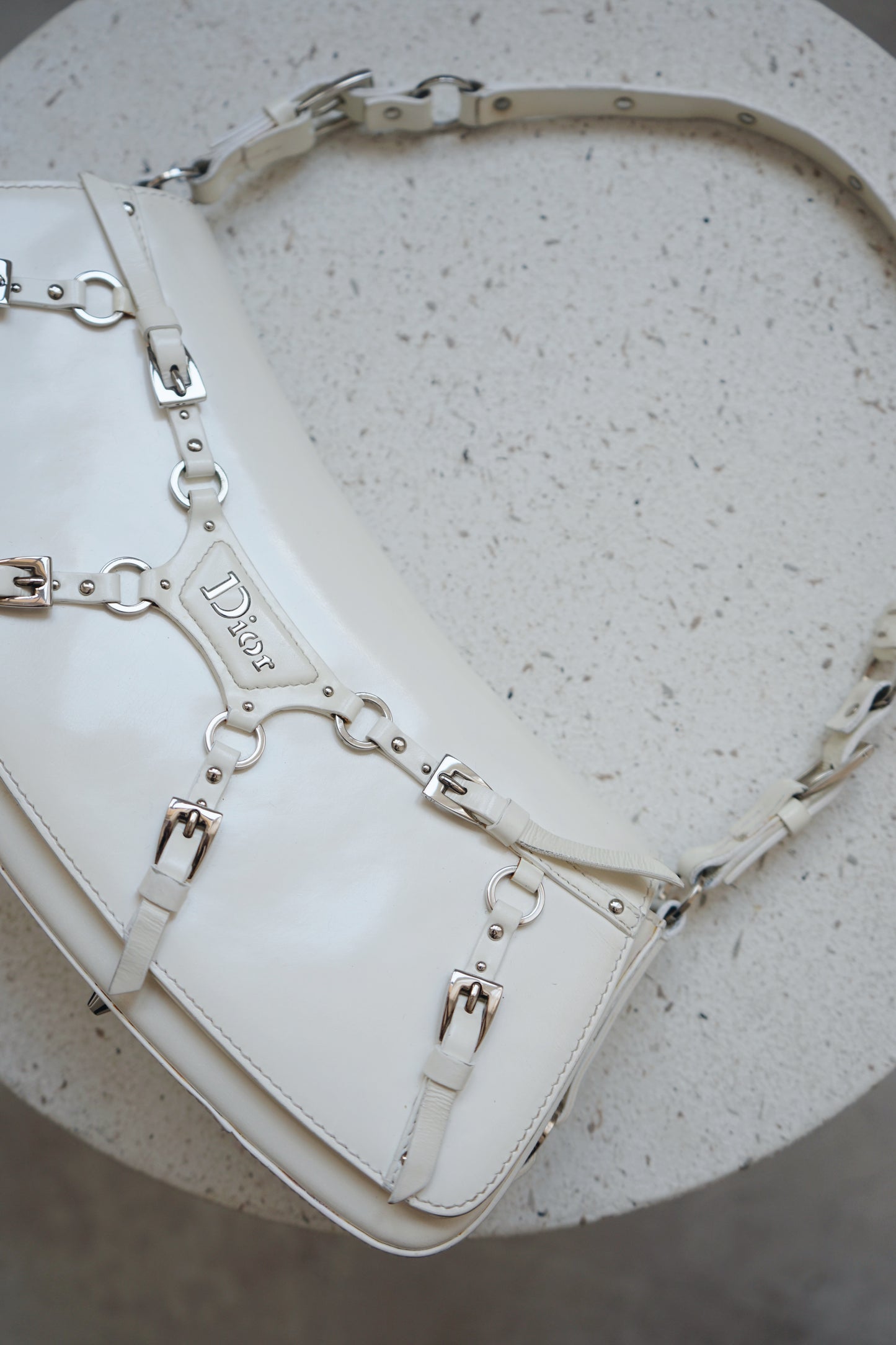 Vintage Dior by John Galliano white leather Bondage bag