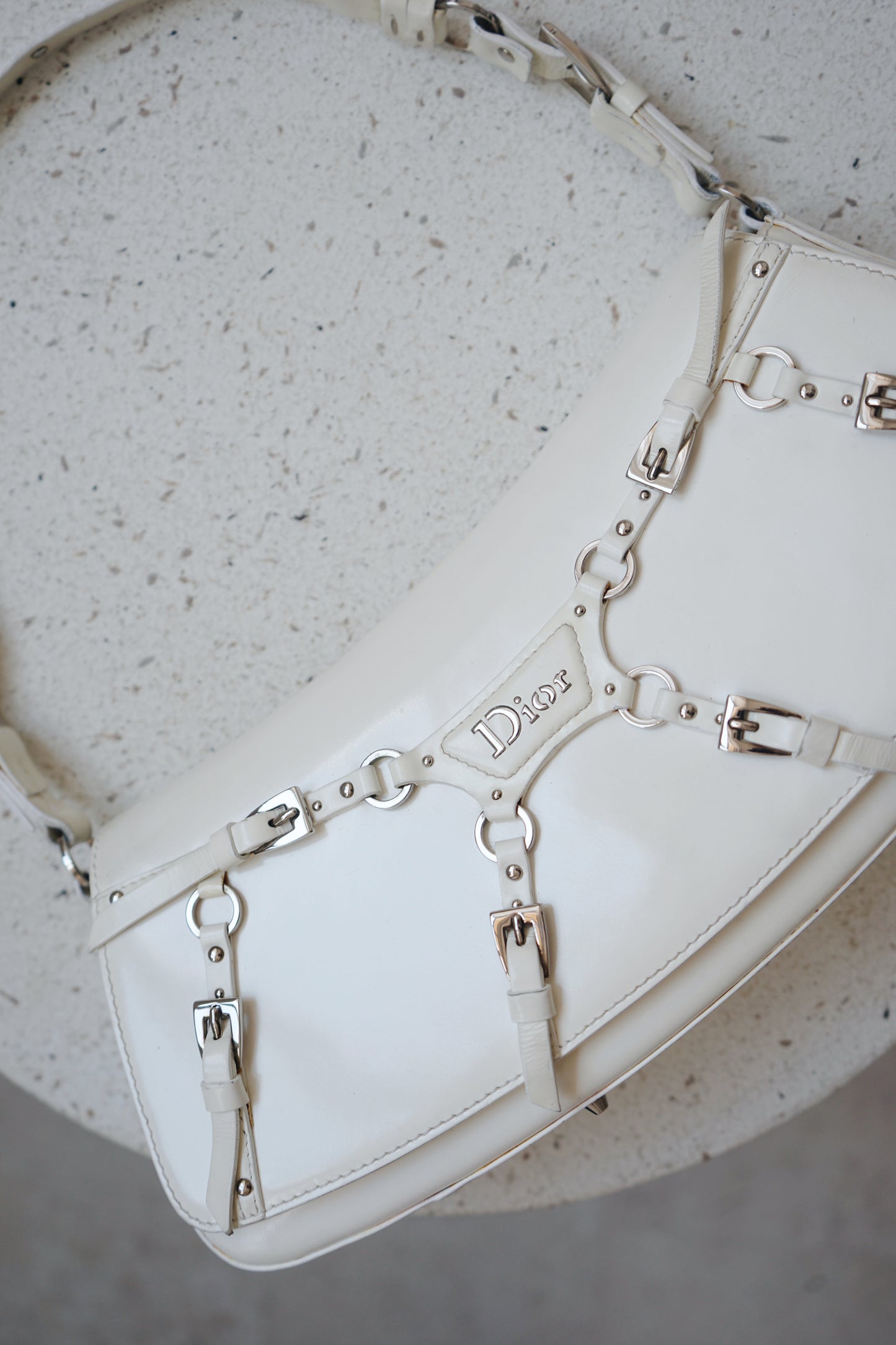 Vintage Dior by John Galliano white leather Bondage bag