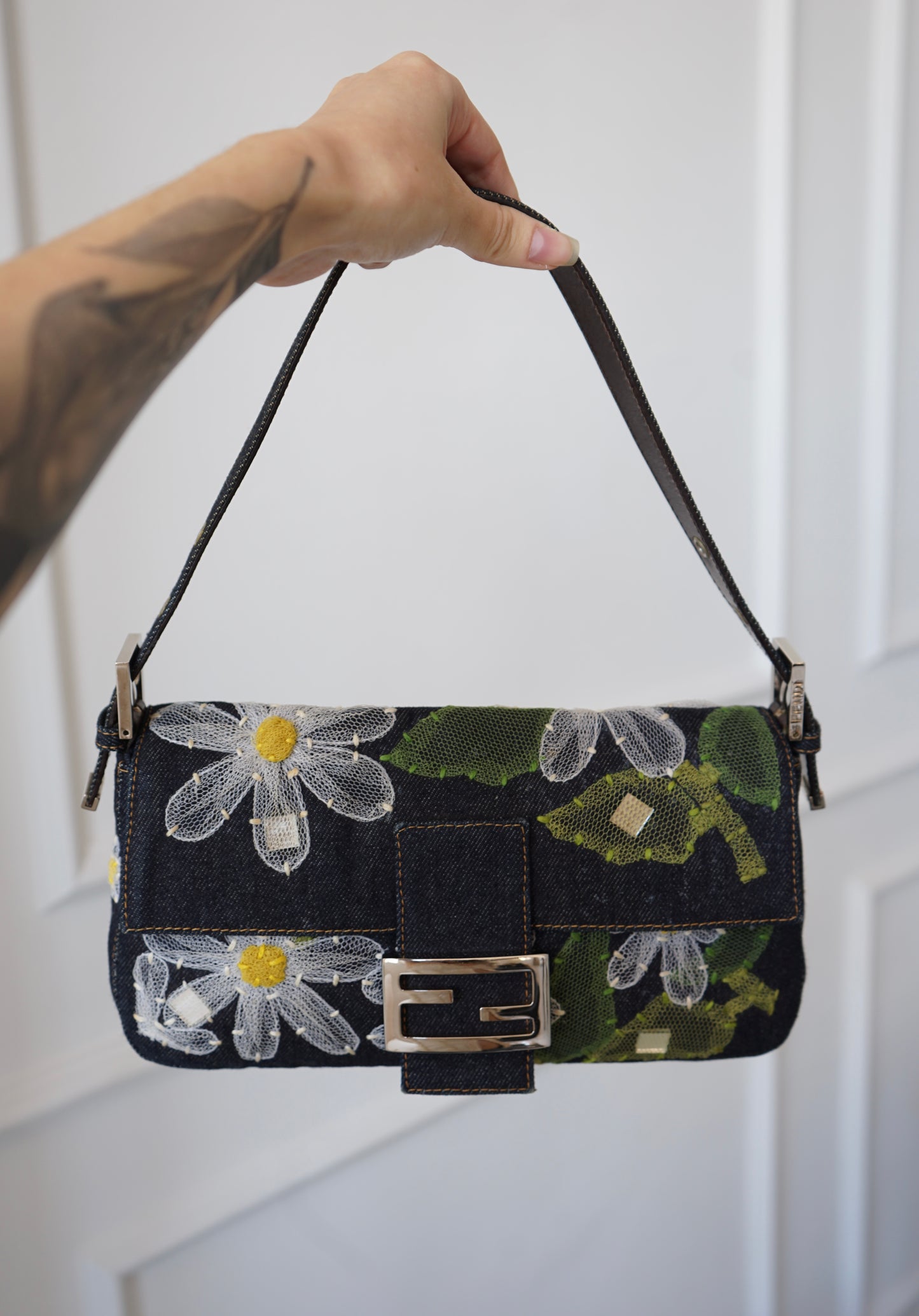 Denim Floral Fendi Baguette
