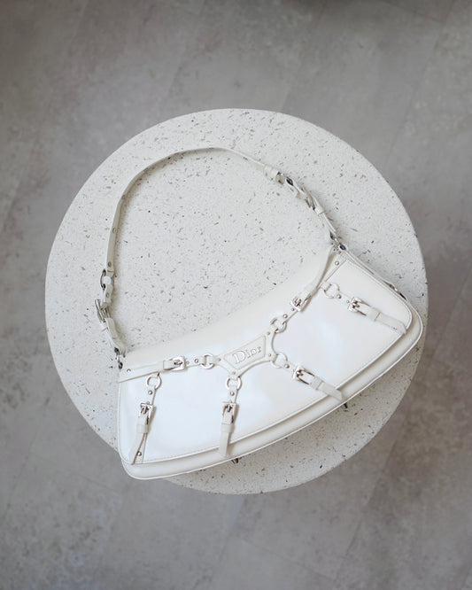 Vintage Dior by John Galliano white leather Bondage bag