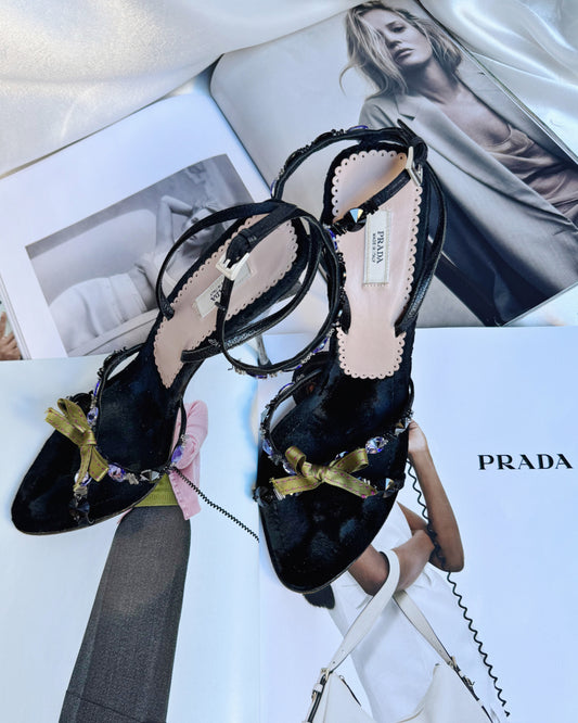 Vintage Prada Velvet Sandals