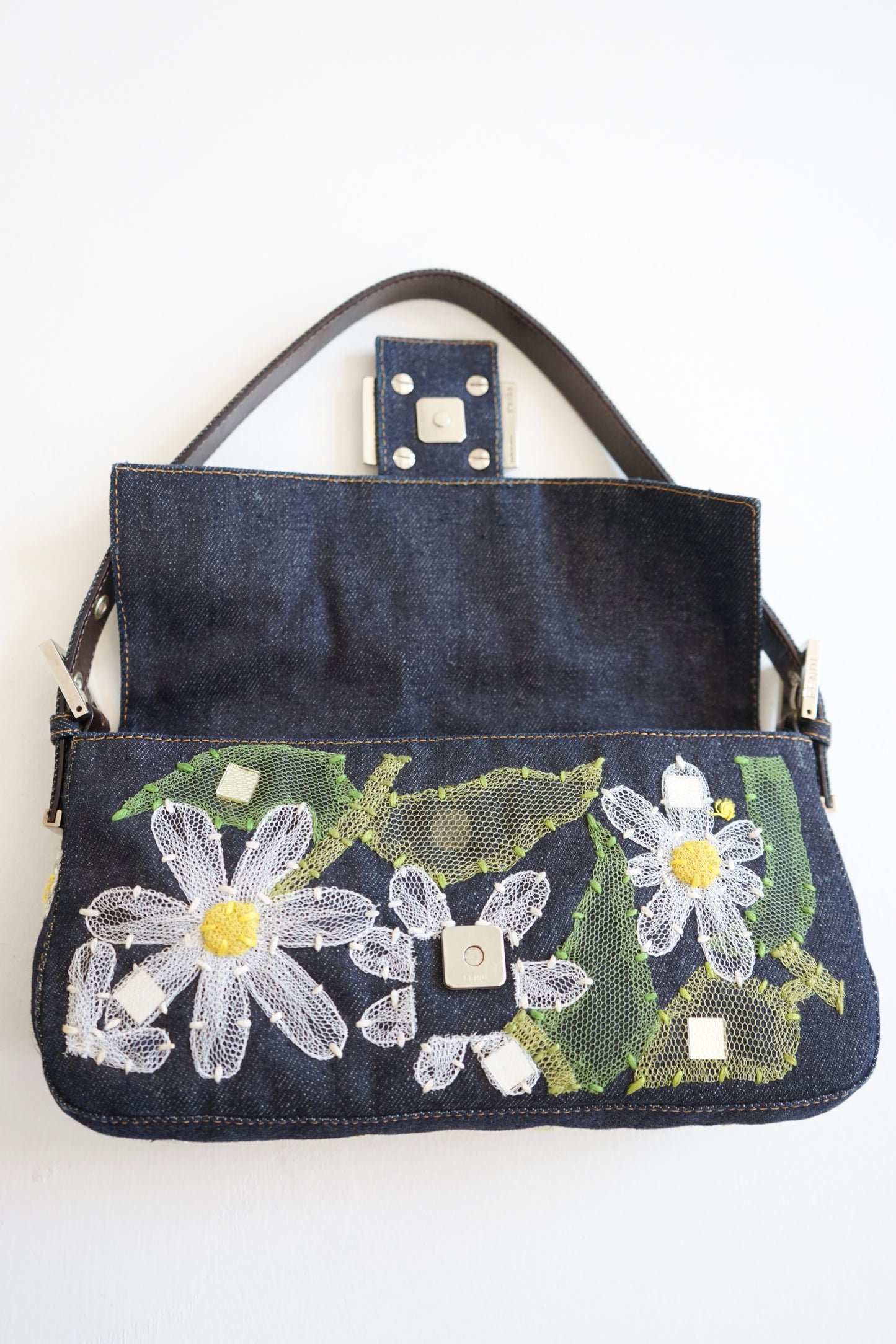 Denim Floral Fendi Baguette